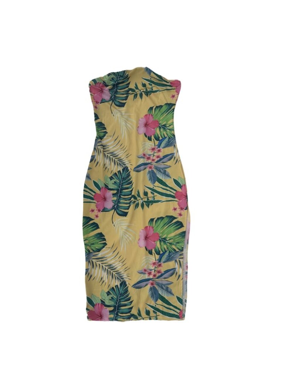 Unbranded Dress Medium Yellow Tropical Floral Strapless Bodycon Midi Boho Y2K